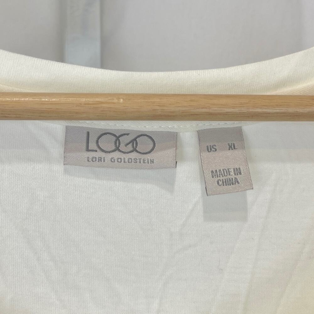 LOGO Lori Goldstein Long Solid Tunic Tank Embroidered Lace Hem A288010 Ivory XL - Picture 3 of 7